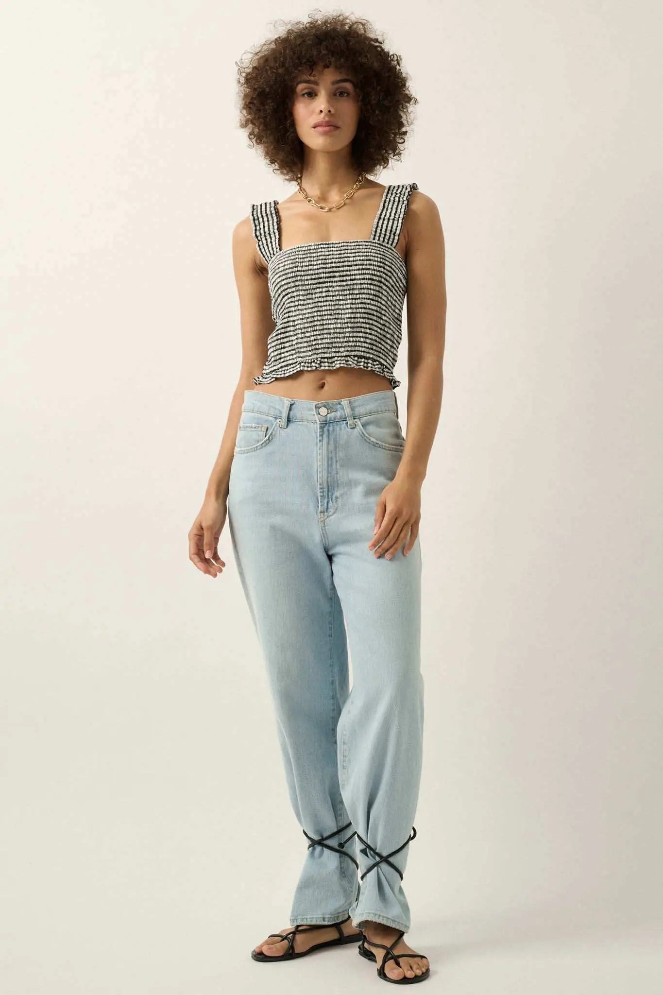 Sweet Shop Smocked Gingham Cropped Tank Top - ShopPromesa