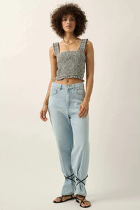 Sweet Shop Smocked Gingham Cropped Tank Top - ShopPromesa
