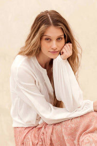 Livelong Day Jacquard Button-Front Peasant Top - ShopPromesa