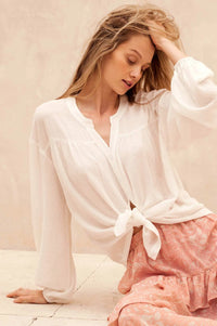 Livelong Day Jacquard Button-Front Peasant Top - ShopPromesa