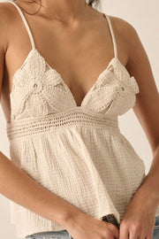 Lacy Days Crochet-Trim Crinkle Cotton Babydoll Top - ShopPromesa