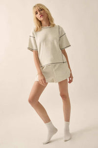Premium Scuba Contrast-Stitch Loose-Fit Boxy Tee - ShopPromesa