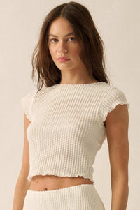 Kiss Me Textured Pucker-Knit Cap-Sleeve Crop Top - ShopPromesa