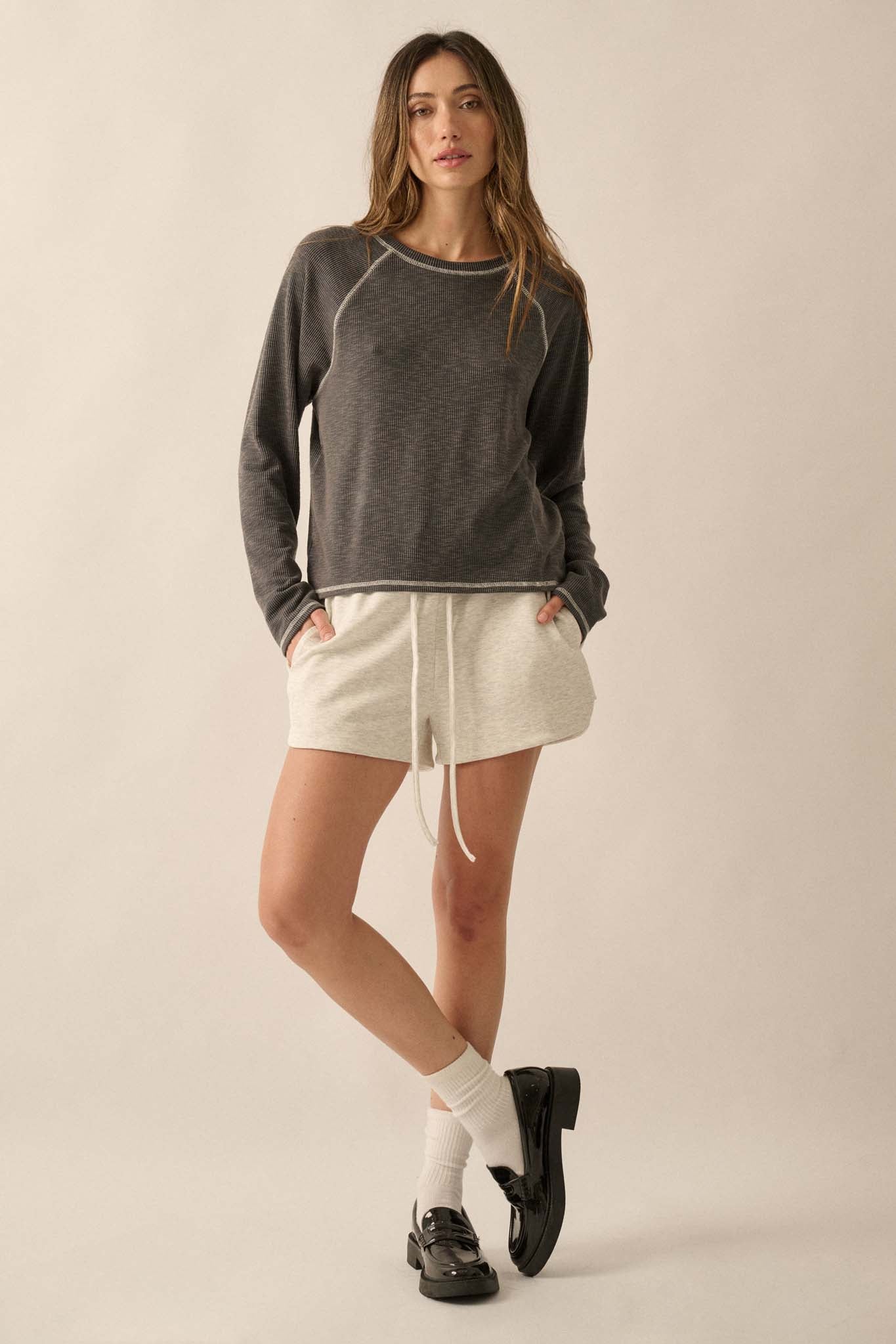 Easy Does It Raglan-Sleeve Rib-Knit Top - ShopPromesa