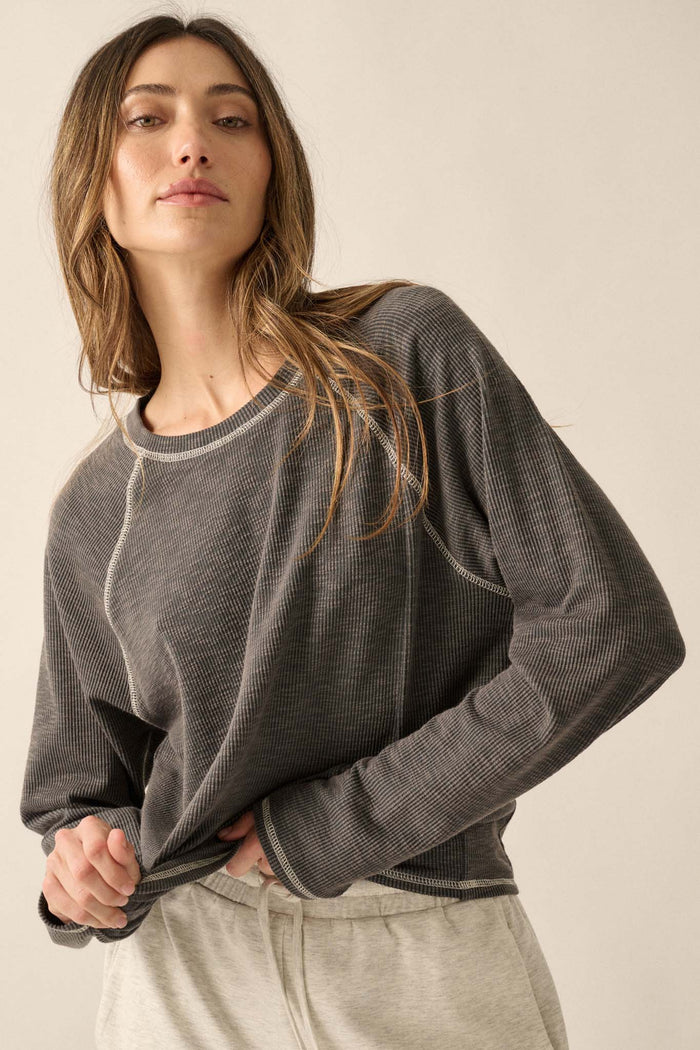 Easy Does It Raglan-Sleeve Rib-Knit Top - ShopPromesa