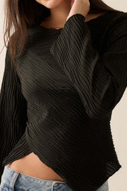 So It Flows Wavy Ribbed-Knit Asymmetrical Top - ShopPromesa