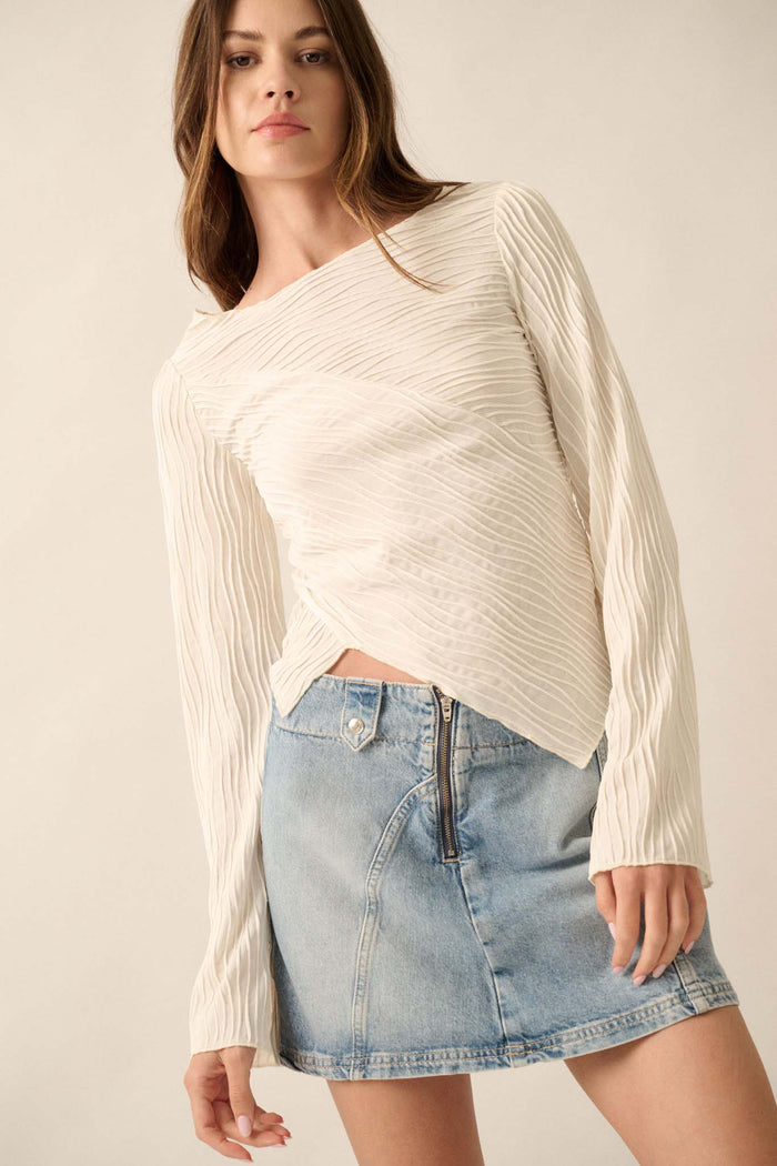 So It Flows Wavy Ribbed-Knit Asymmetrical Top - ShopPromesa