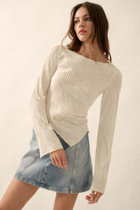 So It Flows Wavy Ribbed-Knit Asymmetrical Top - ShopPromesa