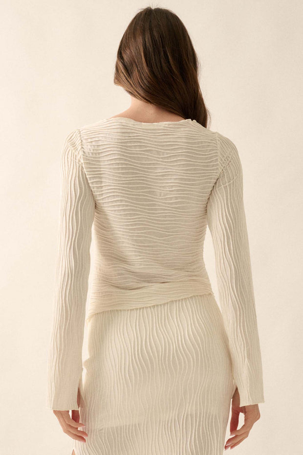 So It Flows Wavy Ribbed-Knit Asymmetrical Top - ShopPromesa