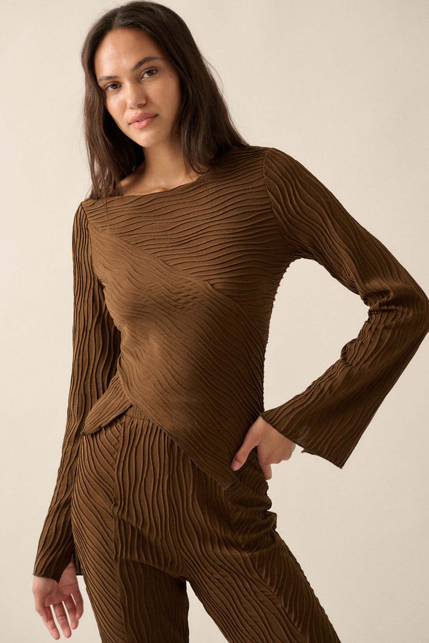 So It Flows Wavy Ribbed-Knit Asymmetrical Top - ShopPromesa