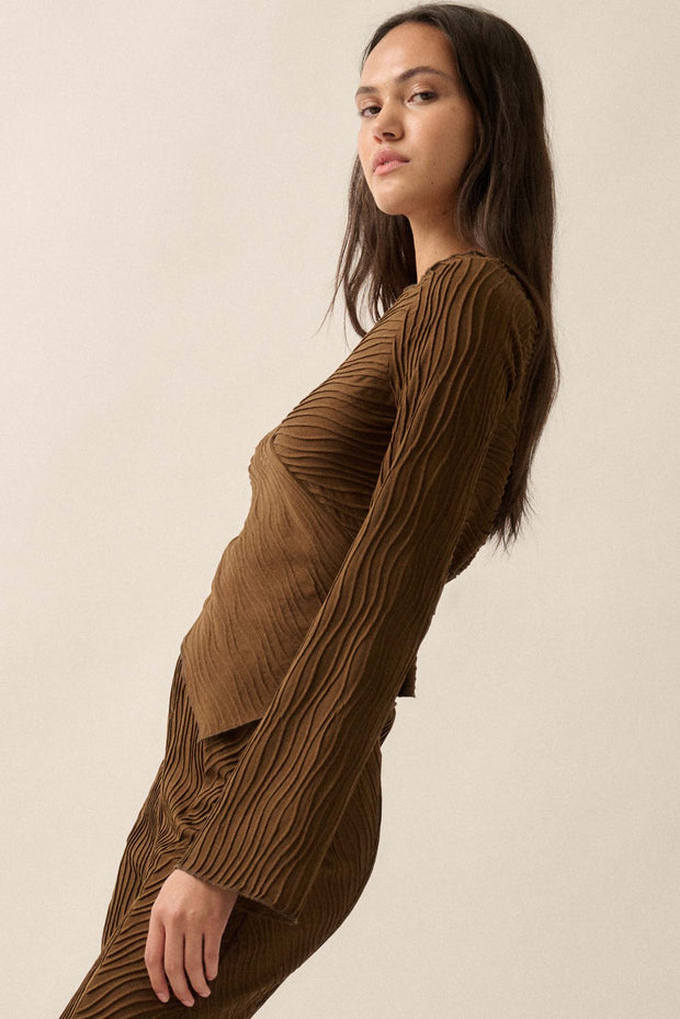 So It Flows Wavy Ribbed-Knit Asymmetrical Top - ShopPromesa