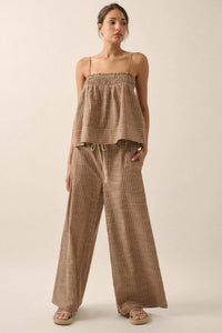 Sunday Funday Pinstripe Smocked Babydoll Cami Top - ShopPromesa