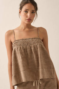 Sunday Funday Pinstripe Smocked Babydoll Cami Top - ShopPromesa