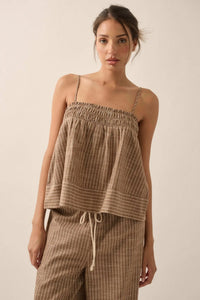 Sunday Funday Pinstripe Smocked Babydoll Cami Top - ShopPromesa