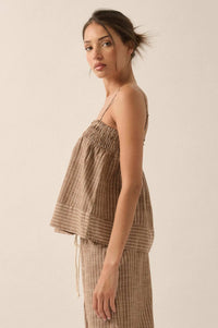 Sunday Funday Pinstripe Smocked Babydoll Cami Top - ShopPromesa