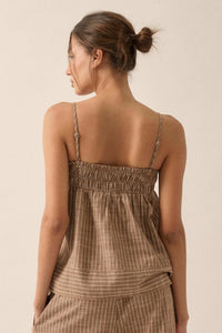 Sunday Funday Pinstripe Smocked Babydoll Cami Top - ShopPromesa