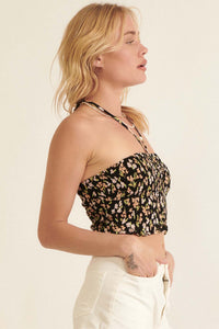 Endless Summer Smocked Floral Halter Crop Top - ShopPromesa