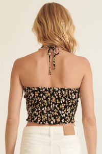 Endless Summer Smocked Floral Halter Crop Top - ShopPromesa