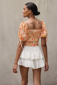 Tangerine Dream Floral Chiffon Smocked Peasant Top - ShopPromesa