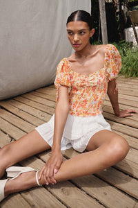 Tangerine Dream Floral Chiffon Smocked Peasant Top - ShopPromesa