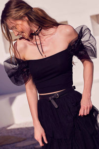 Among the Clouds Puff-Sleeve Off-Shoulder Crop Top - ShopPromesa