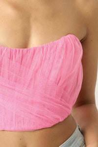 Glamorous Life Pleated Tulle Cropped Corset Top - ShopPromesa