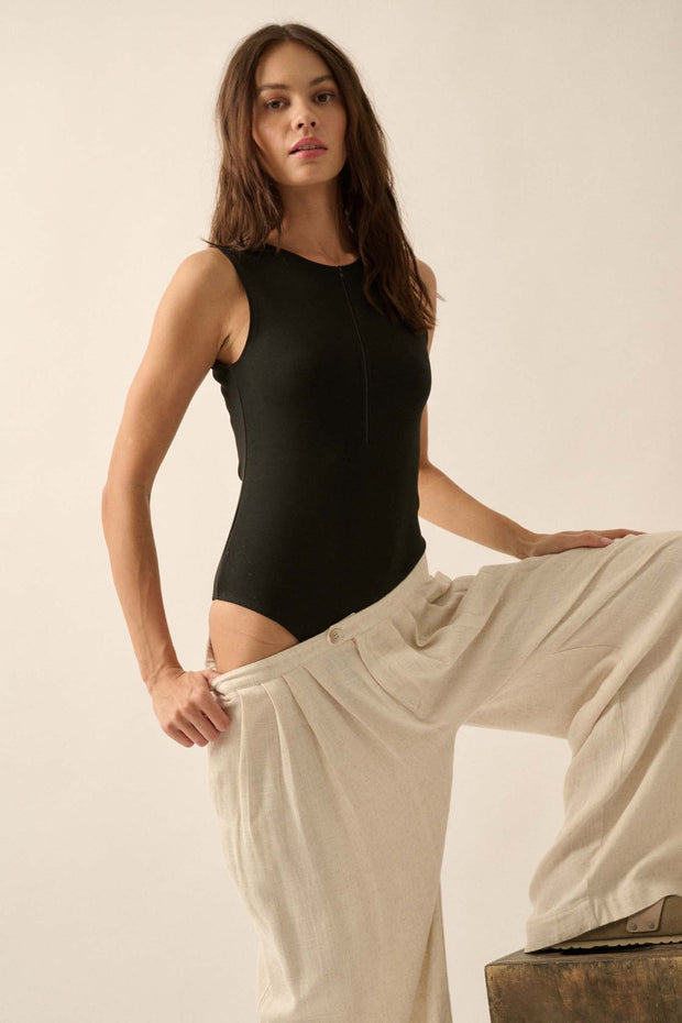 Premium Scuba Half-Zip Sleeveless Bodysuit - ShopPromesa
