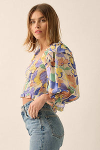 Dainty Dew Smocked Floral Puff-Sleeve Peasant Top - ShopPromesa