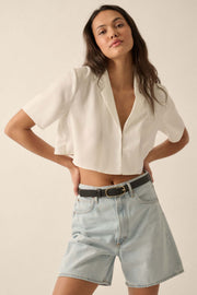 French Lessons Cropped Satin Open-Front Shirt - ShopPromesa