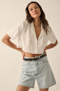 French Lessons Cropped Satin Open-Front Shirt - ShopPromesa