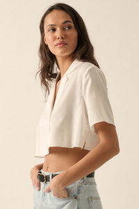 French Lessons Cropped Satin Open-Front Shirt - ShopPromesa