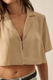 French Lessons Cropped Satin Open-Front Shirt - ShopPromesa