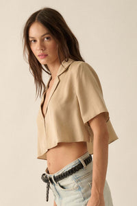 French Lessons Cropped Satin Open-Front Shirt - ShopPromesa