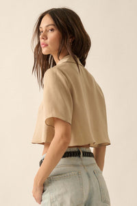 French Lessons Cropped Satin Open-Front Shirt - ShopPromesa