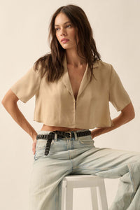 French Lessons Cropped Satin Open-Front Shirt - ShopPromesa