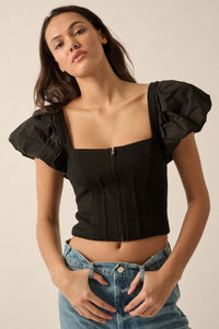 Princess Diaries Puff-Sleeve Zipped Corset Top - ShopPromesa