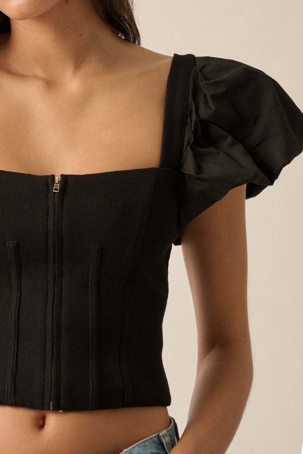 Princess Diaries Puff-Sleeve Zipped Corset Top - ShopPromesa