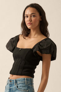 Princess Diaries Puff-Sleeve Zipped Corset Top - ShopPromesa