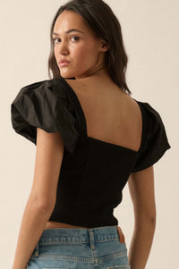 Princess Diaries Puff-Sleeve Zipped Corset Top - ShopPromesa