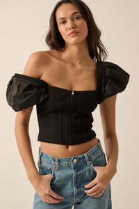 Princess Diaries Puff-Sleeve Zipped Corset Top - ShopPromesa