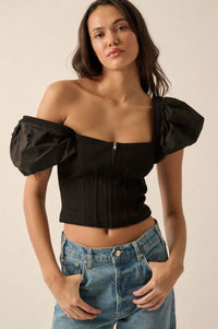 Princess Diaries Puff-Sleeve Zipped Corset Top - ShopPromesa