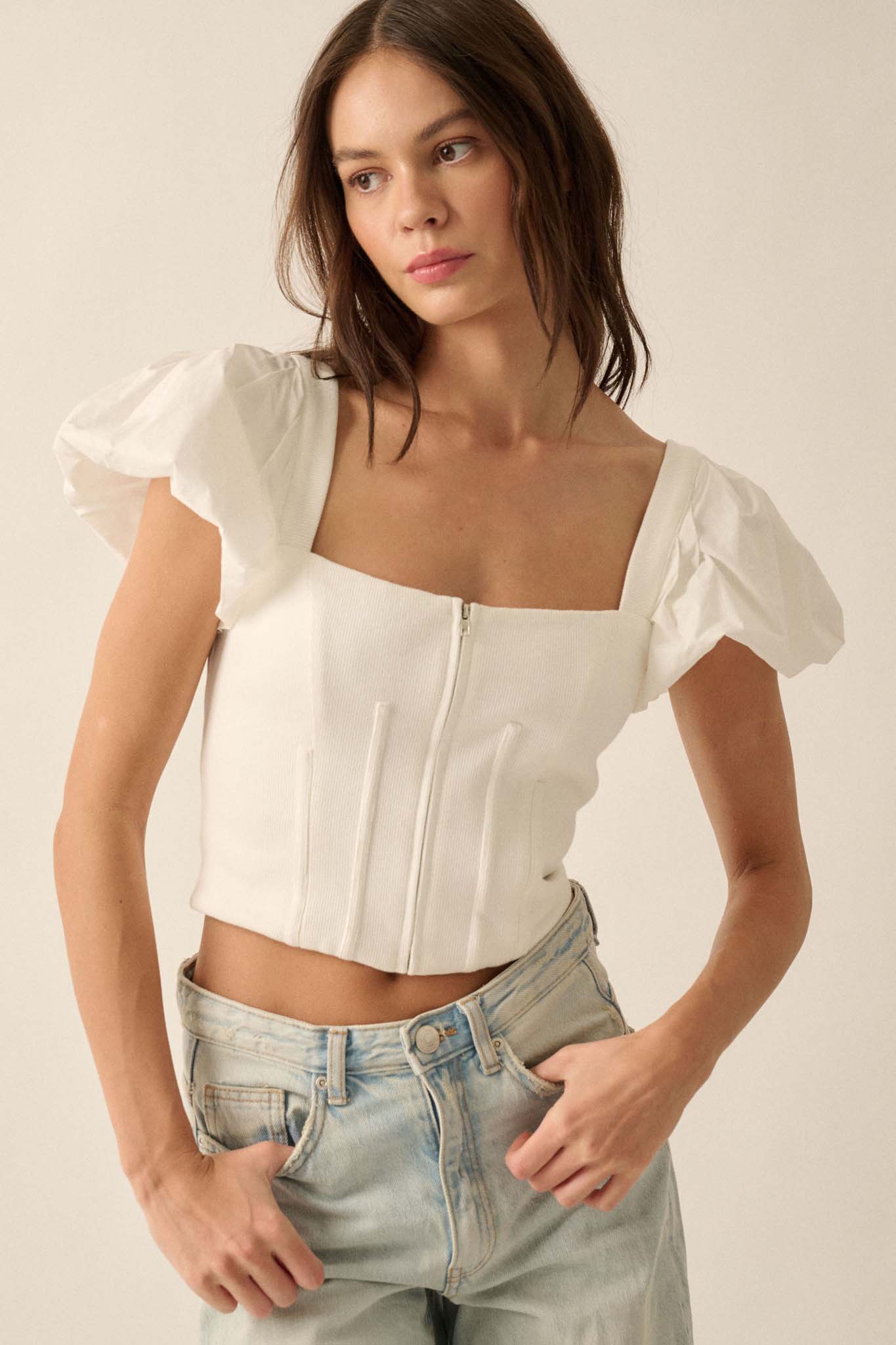 Princess Diaries Puff-Sleeve Zipped Corset Top - ShopPromesa