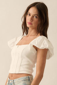 Princess Diaries Puff-Sleeve Zipped Corset Top - ShopPromesa