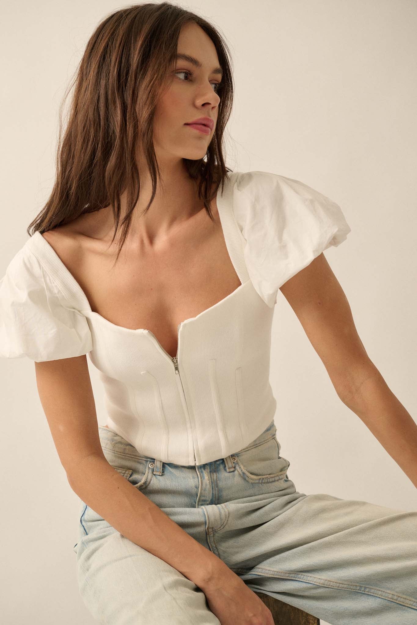 Princess Diaries Puff-Sleeve Zipped Corset Top - ShopPromesa