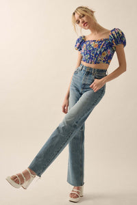 Bermuda Babe Floral Chiffon Puff-Sleeve Corset Top - ShopPromesa