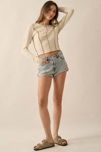 Wind Down Exposed-Seam Cropped Rib-Knit Top - ShopPromesa