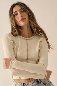 Wind Down Exposed-Seam Cropped Rib-Knit Top - ShopPromesa