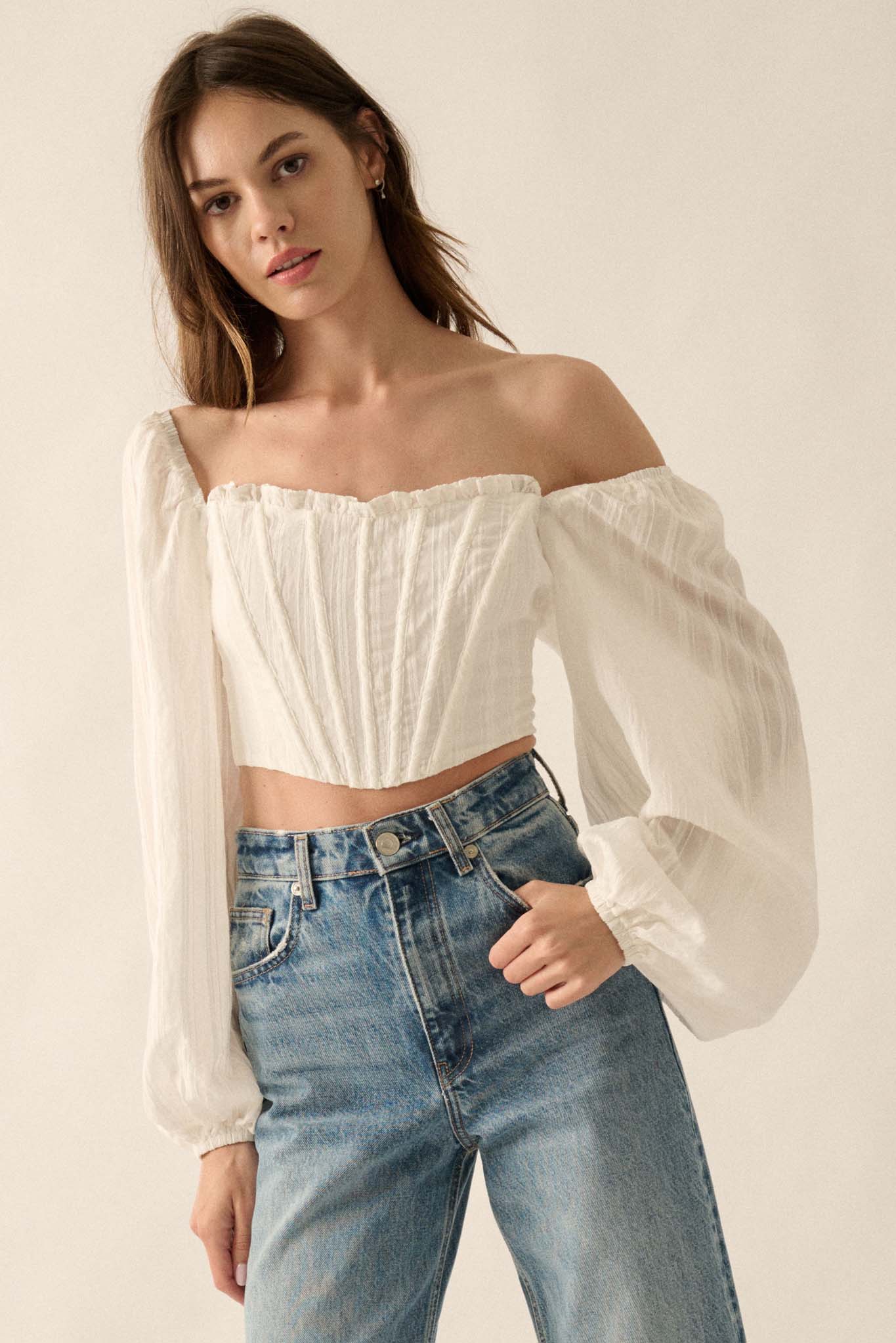 Romantic Soul Tonal-Stripe Corset Peasant Top - ShopPromesa