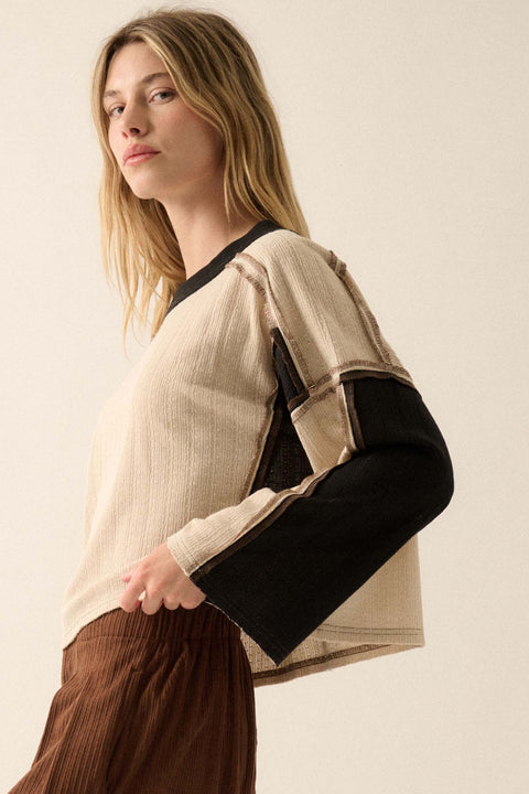 Block Party Exposed-Seam Patchwork Knit Top - ShopPromesa