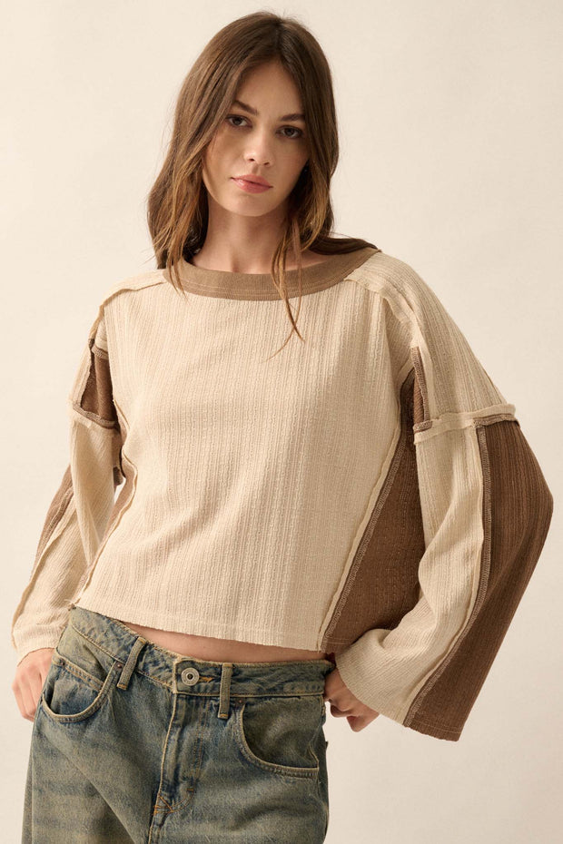 Block Party Exposed-Seam Patchwork Knit Top - ShopPromesa